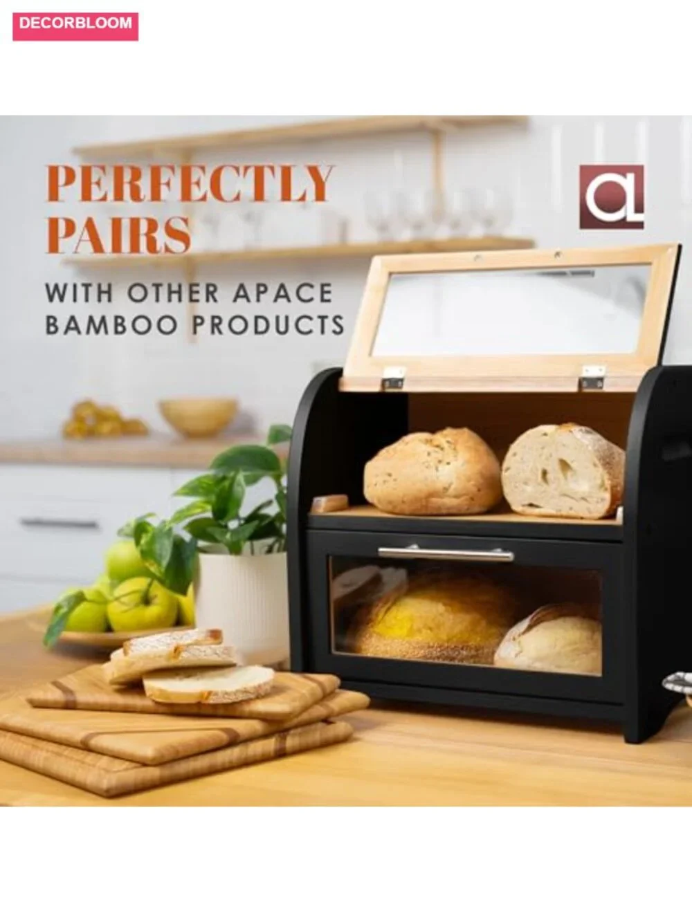 Extra Large 2-Shelf Bamboo Bread Box Countertop Storage